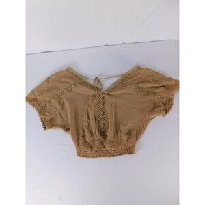 Self Esteem Blouse Womens S Beige Cropped Dolman Sleeve V-Neck Crochet